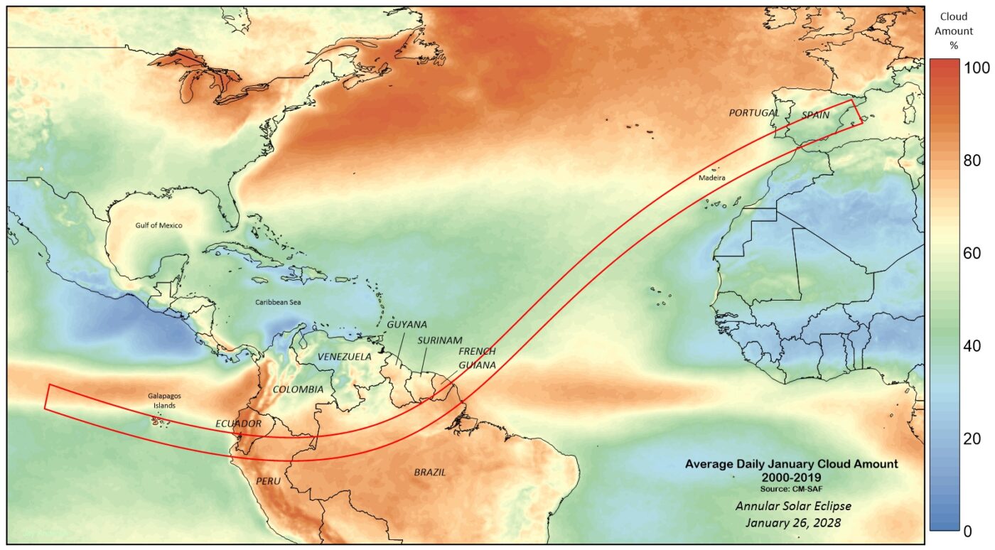 Map of cloud cover along eclipse.